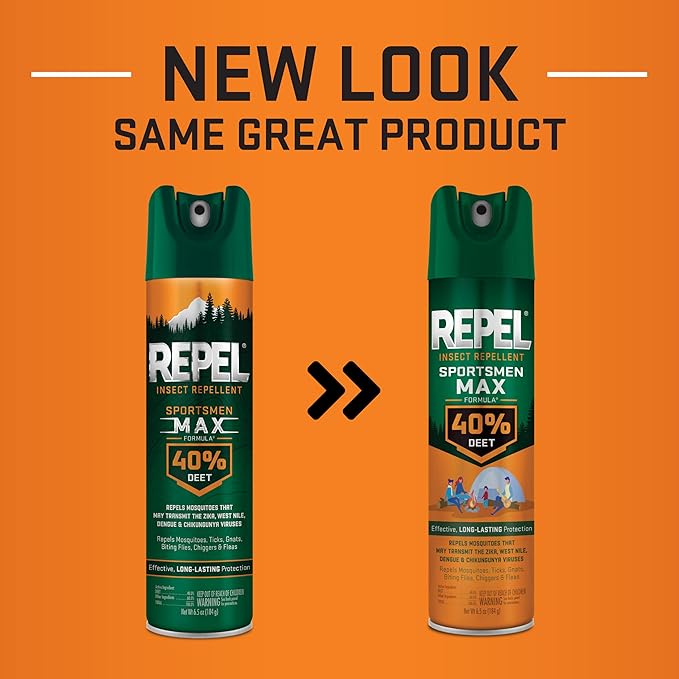 Repel Insect Repellent Sportsmen Max Formula 40% DEET 6.5 Ounces, Long-Lasting Aerosol Insect Repellent Spray Repels Mosquitoes, Ticks, Gnats, Biting Flies, Chiggers And Fleas, 6 Pack