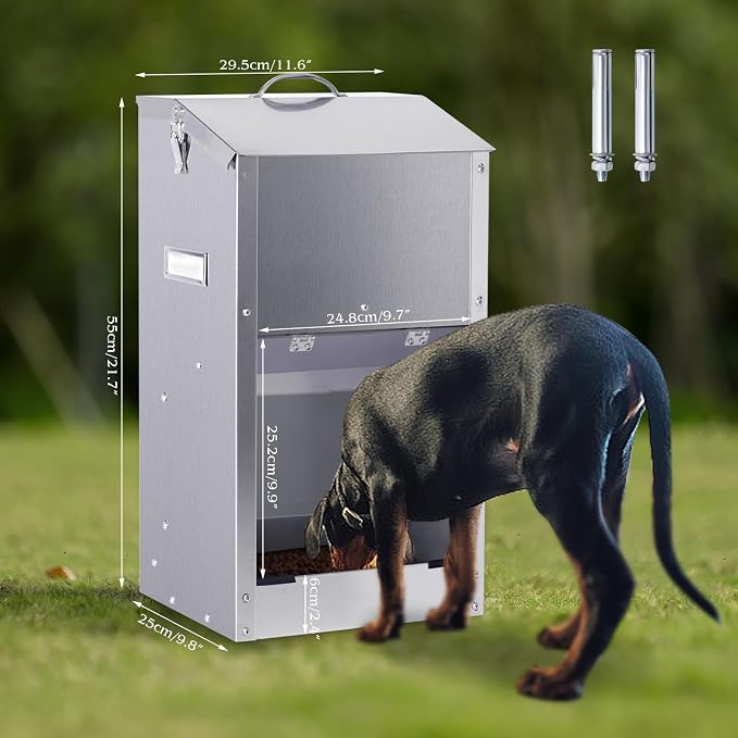 Automatic Dog Feeder Large Breed Stainless Steel Feeder Dispenser | 25LBS Outdoor Dog Feeders for Large Dogs, Automatic Dog Food Dispenser for Large Dogs and Cats