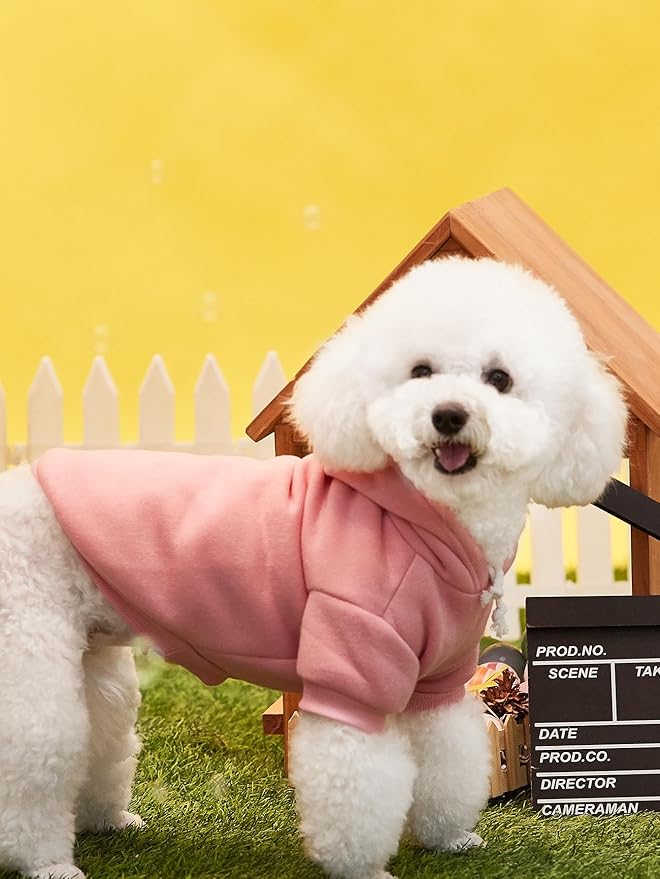 QWINEE Basic Dog Hoodie Sweatshirt Puppy Sweater Warm Cat Costumes Pet Clothes for Chihuahua Puppy Kitten Small Medium Dogs Black and Pink Large