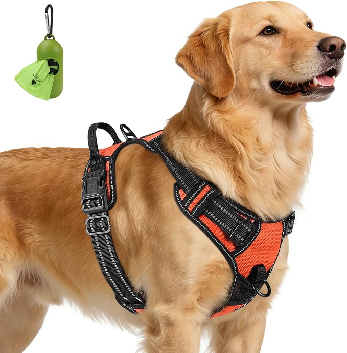 Joytale No Pull Dog Harness for Extra Large Dogs, Front Clip, Orange | Grab Handle for Instant Control, Padded & Adjustable Vest, Sturdy Metal D-Rings, for Safe Training & Daily Walking