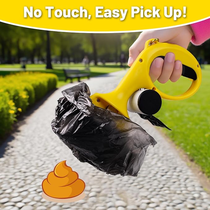Portable Pooper Scooper for Dogs with Bag Dispenser & Leash Clip, Heavy Duty Dog Poop Scooper for Yard with Strong Serrated Edge and Comfort Grip Handle, Waste Pick Up Tool for Small,Medium,Large Dogs