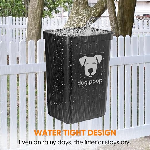 Moryimi Dog Poop Trash Can Outside 3.1 Gallon | Dog Waste Trash Can with Trash Bag Dispenser, Outdoor Dog Poop Trash Can with Lid, Black Hanging Trash Can for Fence, Garbage