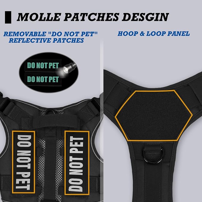 Tactical Dog Harness for Large and XL Breeds, Air Dog Vest No Pull with Reflective Do Not Pet Patches, Breathable Dog Molle Vests for Training Walking Hunting Black