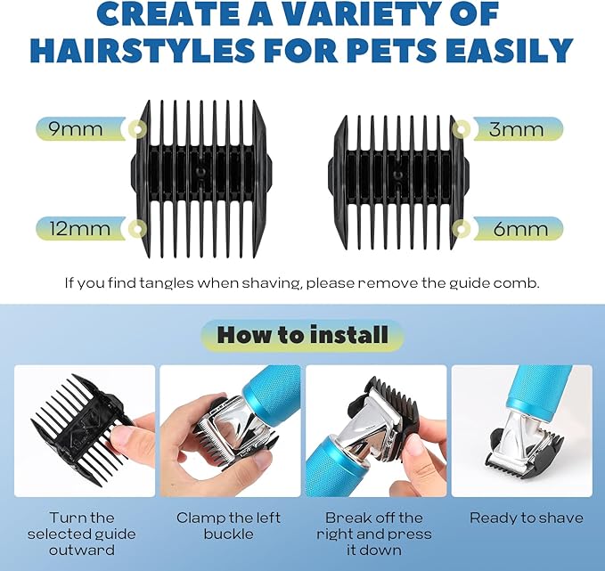 Pet Grooming Clippers, 300W Dog Hair Clippers, 3-Speed Control 5000-7000rpm& 10ft Power Cord, Low Noise< 50db, Dog Trimmer Kit with Extra Detachable Blade, Heavy-Duty for Home& Commercial Use (Blue)