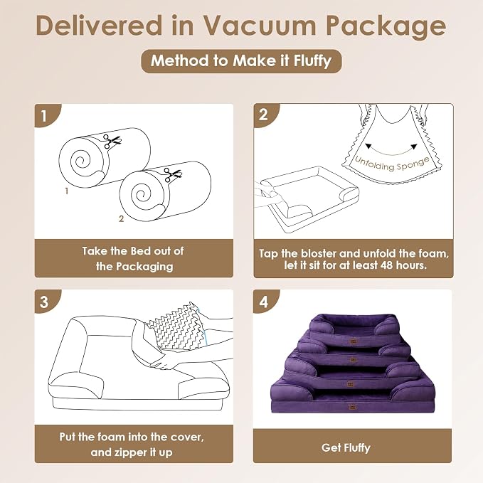 EHEYCIGA Orthopedic Small Dog Bed, Waterproof Memory Foam Washable Pet Beds | Non-Slip Bottom and Egg-Crate Foam Medium Pet Couch Bed with Washable Removable Cover, Purple