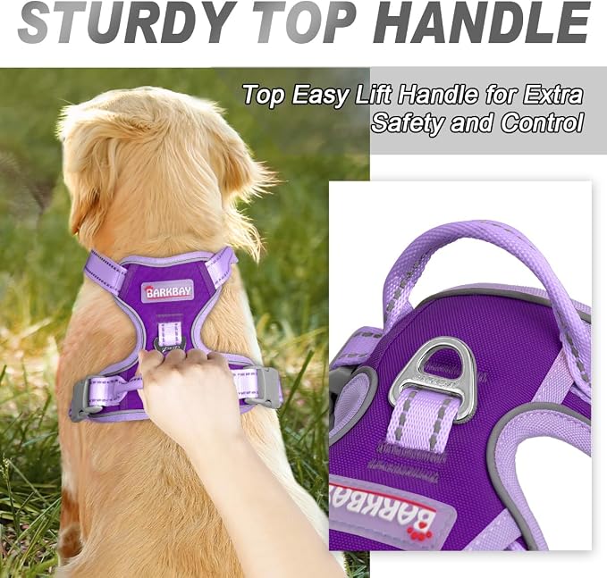 BARKBAY Dog Harness No Pull for Small Sized Dog Front Back Clips,Dog Vest | Soft Padded No Choke With Handle,Easy On&Off,Adjustable Reflective For Walking Training Running(Violet Purple & Purple,S)
