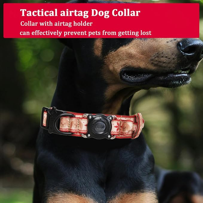 AirTag Dog Collar for Large Dogs Tactical Dog Collar with AirTag Holder | Upgrade Waterproof,Control Handle,Quick-Release Metal Buckle,1000D Nylon Fabric,Soft-Padded Webbing,Velcro Patch,L