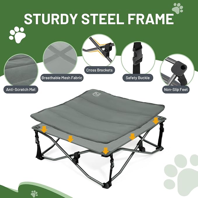 Timber Ridge Small Elevated Dog Bed, 3-in-1 Portable, Folding, and Raised with Removable Pad Mat, Cooling Design for Indoor and Outdoor Use, Grey