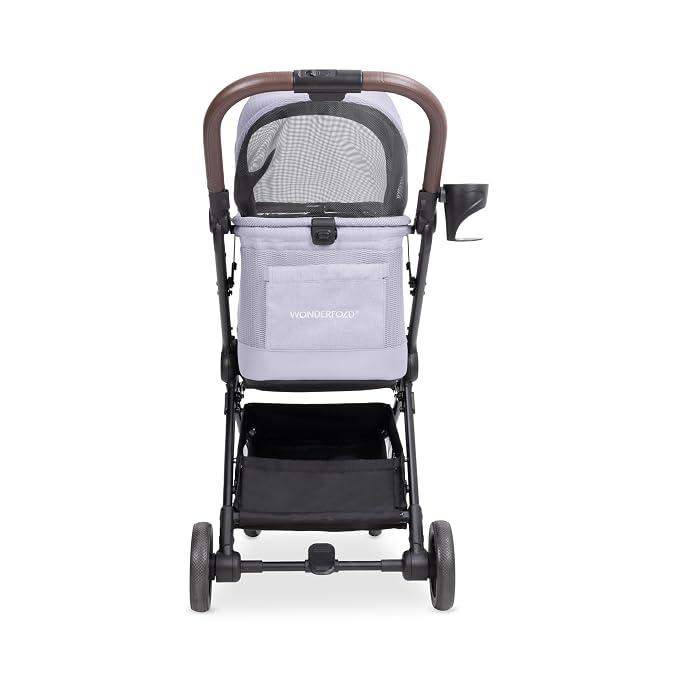 WonderFold Bella Pet Stroller - Autofold Design with Lightweight Aluminum Frame, Breathable Carriage Fabrics and Canopy, Safety Tethers & Easy-Clean Interior - Lilac