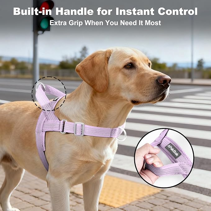 No Pull Dog Harness with Handle, Adjustable Soft Mesh Padded Vest | Reflective Walking Harness with Front Clip for Small Medium Large Dogs, Quick Fit No Escape for Training, Purple, S