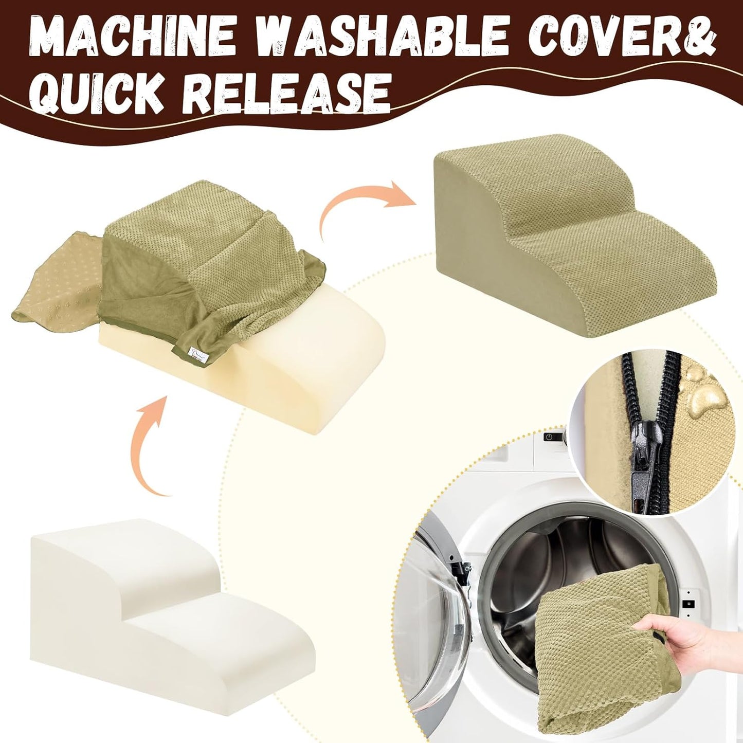 Dog Stairs for Small Dogs - High Density Foam Pet Steps, Extra Wide Dog Ramp with Non-Slip Bottom for High Beds, Couch and Sofa, Best for Dogs Injured, Older Doggy Cats,2 Steps, Camel