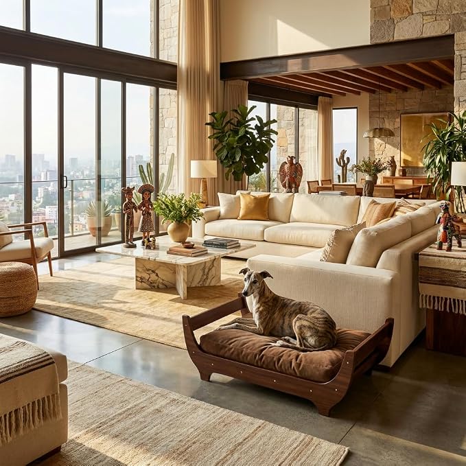 Perugina Wood Elevated Dog Bed Frame Mat Set,WalnutPattern,80 lb | Trainer Recommended DutchDesign Sturdy Attractive Dog Sofa Couch Furniture