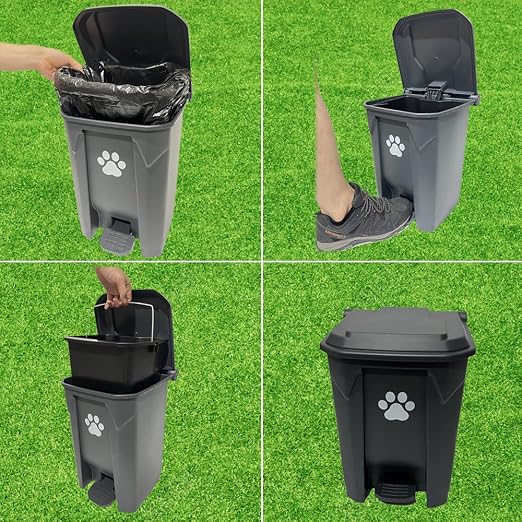 Dog Poop Trash Can Outside 20L with Pooper Scooper & 50 Waste Bags, Outdoor Dog Poop Trash Can for Backyard with Lid Odorless Waterproof Foot Pedal and Removable Inner Bucket