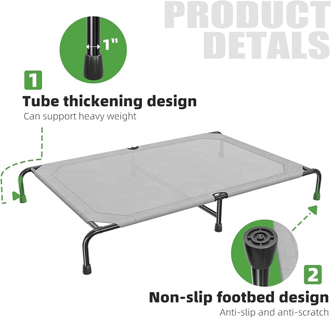 Simple Trending Outdoor Elevated Dog Bed, Cooling Raised Dog Cots, Grey | Pet Bed for Extra Large Dogs, Waterproof Cover, Breathable Mesh, Non-Slip Feet, Indoor or Outdoor Use, 60.25" x 37.25"