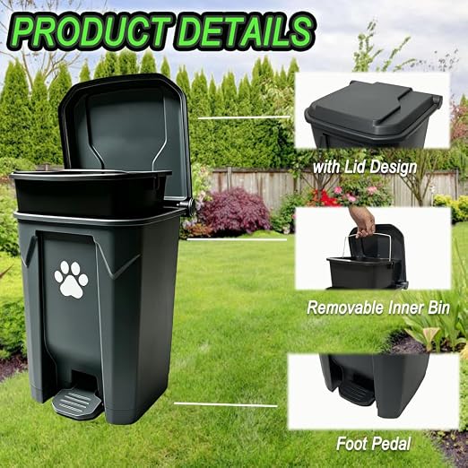 Dog Poop Trash Can Outside 20L with Pooper Scooper & 50 Waste Bags, Outdoor Dog Poop Trash Can for Backyard with Lid Odorless Waterproof Foot Pedal and Removable Inner Bucket