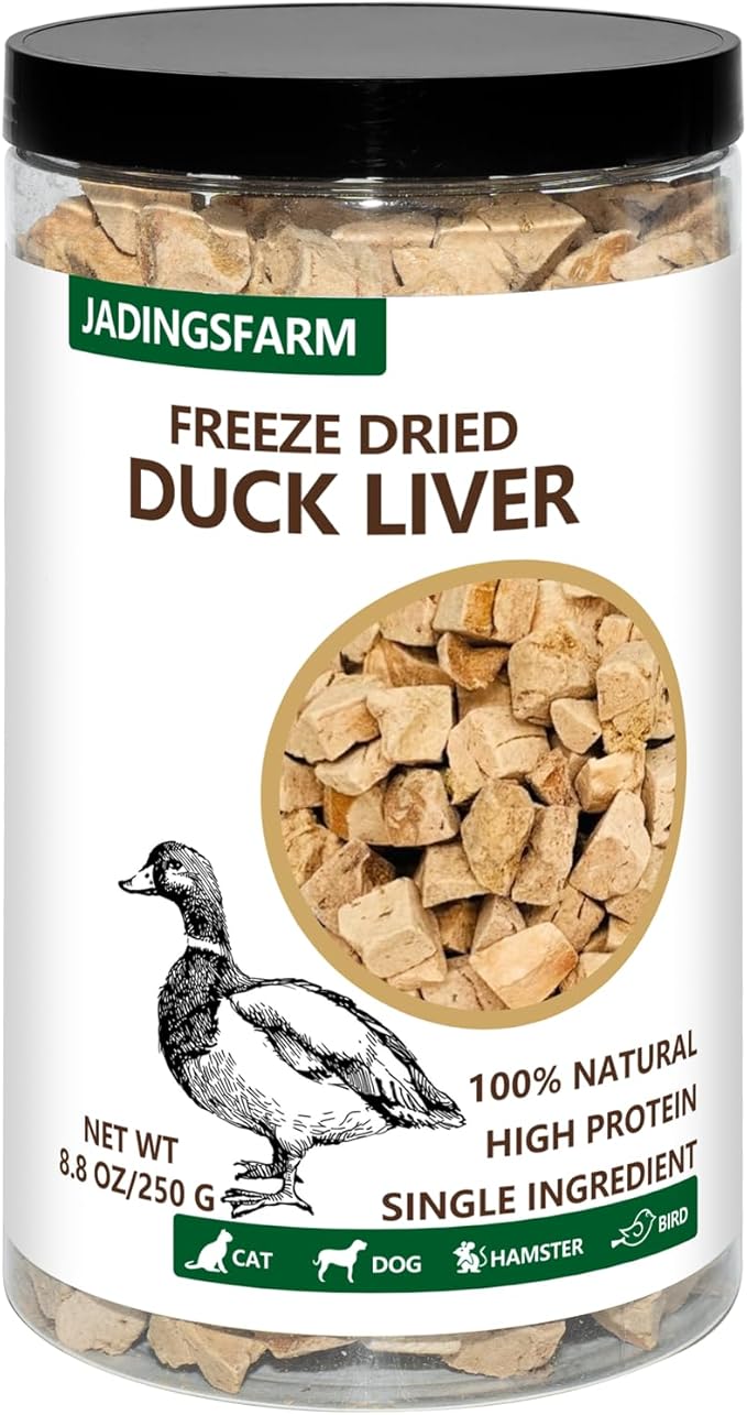 JADINGSFRM Freeze Dried Duck Liver Dog & Cat Treats, High Protein Single Ingredient, All Nature Raw, Grain Free, Gluten Free, Dog Treats for Training and Food Topper 8.8 Oz