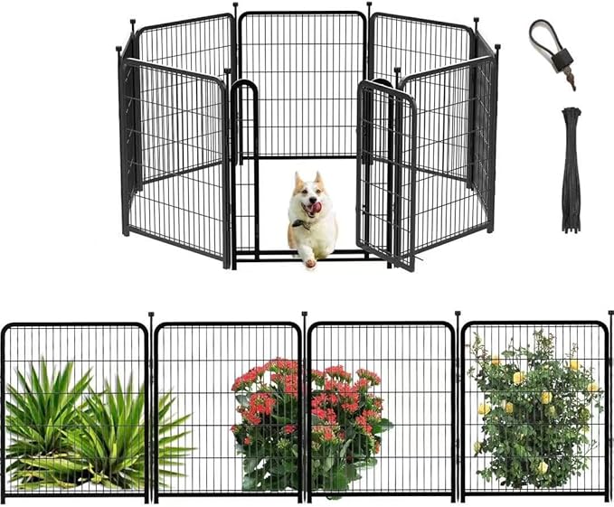 Getlay Dog Fence Outdoor 40inch 8 Panels with Door, Puppy Playpen Indoors, Metal Dog Pen Heavy Duty Pet Puppy Exercise Pen for Rv Camping Garden Yard, Wide Door Low Threshold Total 31 Ft Long
