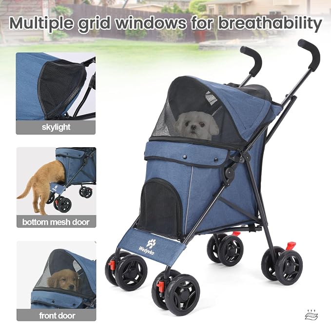 3 in 1 Pet Stroller for Small Dogs and Cats, Foldable Pet Stroller with Cats and Dogs Jogger Travel Strollers, 4 Wheels, Breathable Mesh, Large Capacity, Easy to Carry (Navy)