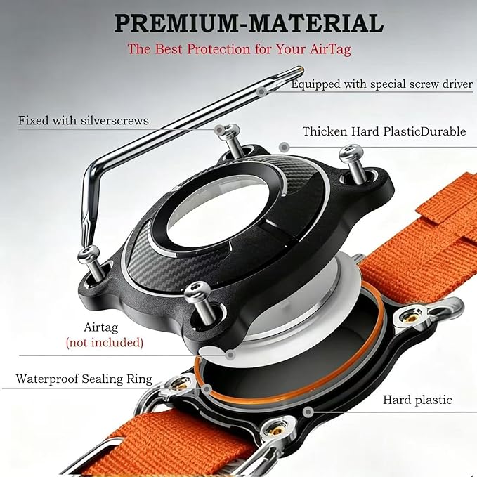 AirTag Dog Collar for Large Dogs Tactical Dog Collar with AirTag Holder | Upgrade Waterproof,Control Handle,Quick-Release Metal Buckle,1000D Nylon Fabric,Soft-Padded Webbing,Velcro Patch(Orange,M)