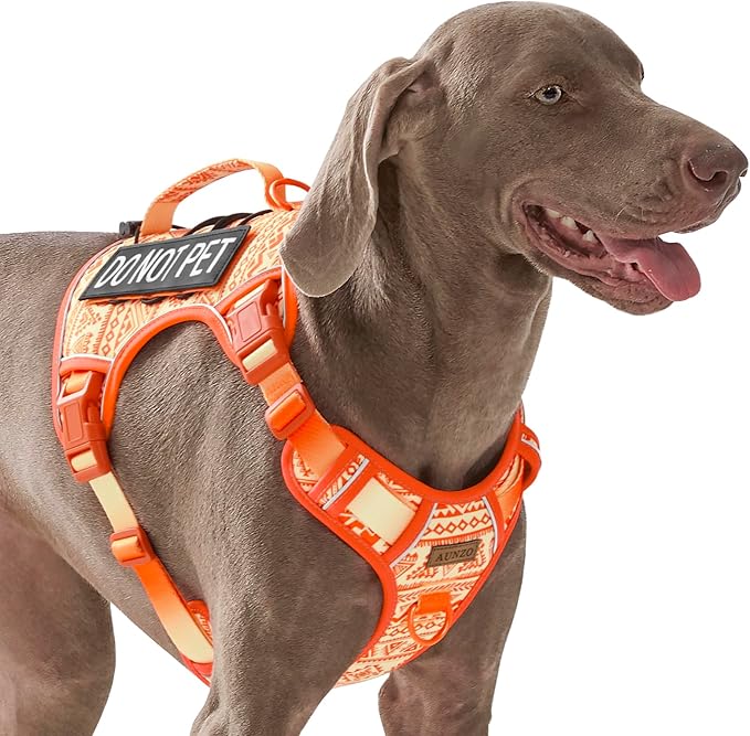 AUNZO Orange Tactical Dog Harness Vest for Large Dogs No Pull Adjustable Reflective Military Pet Harness with Handle for Golden Retriever, Doberman Pinscher, Rottweiler, Great Dane Service Dog, XL