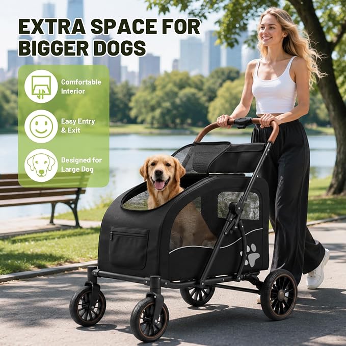 Dog Stroller for Large Dogs(up to 110lbs), Foldable Pet Stroller with Detachable & Collapsible Cabin, Dog Stroller for 2 Dogs or Multiple Cats, Spacious Dog Wagon for Large Dog & Medium Dog 20+ lbs