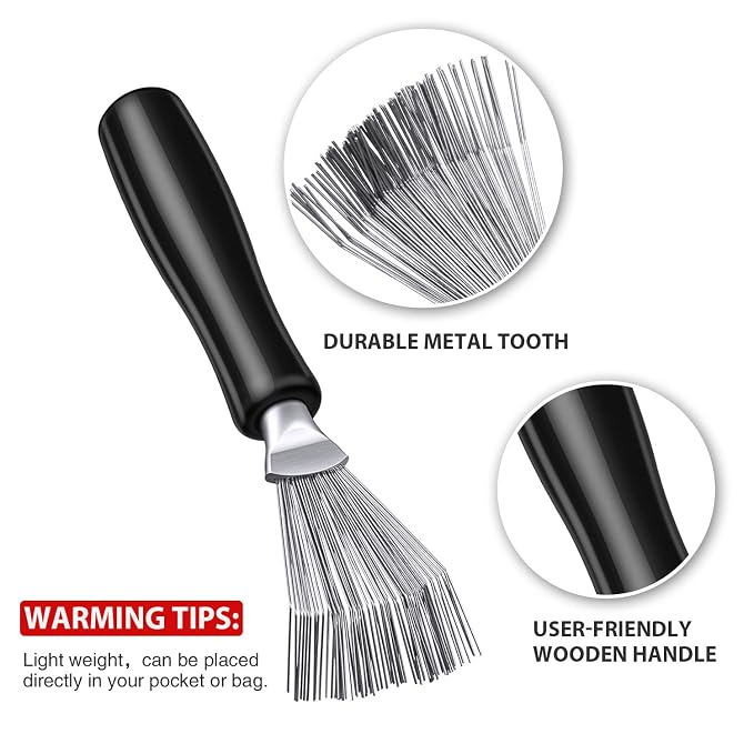 Boao 2 Pack Hair Brush Cleaning Tool,2-in-1 Comb Rake and Brush Cleaner for Removing Hair,Dust and Buildup,Mini Hairbrush Accessory for Home&salon(Black, Wood Color,Black Polished Wooden Handle Rake)