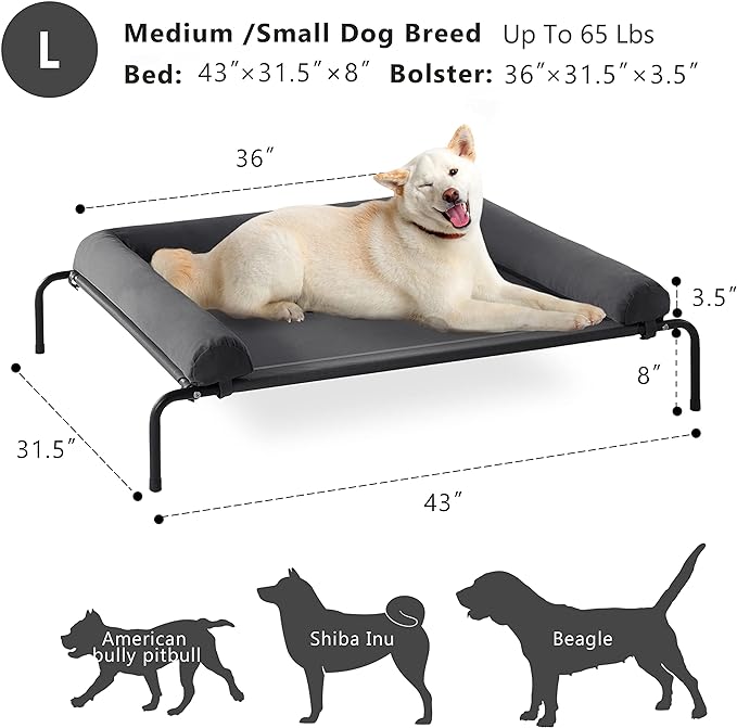 WESTERN HOME Cooling Elevated Dog Bed for Large Dogs,Outdoor Raised Dog Bed | Dogs Cot Portable Indoor, Raised with Breathable Mesh, Chew Proof Pet Hammock Cots, Removable and Waterproof Bolsters