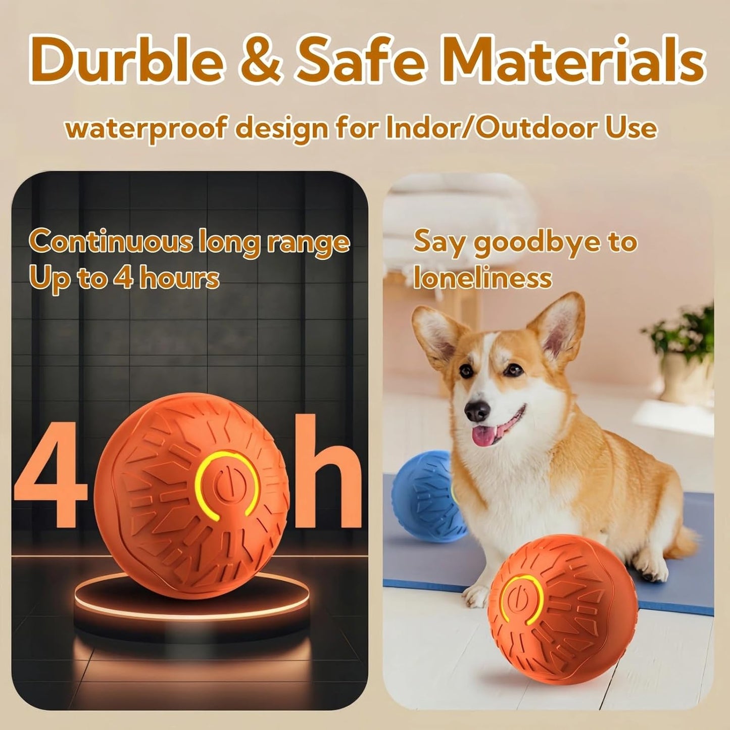 2025 New Interactive Dog Toys Dog Balls,Durable Motion Activated Automatic Rolling Ball Toys for/Small/Medium Dogs(Orange+Blue)