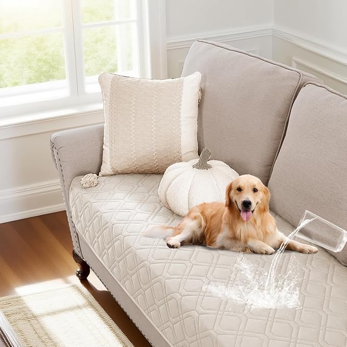 PrinceDeco Waterproof Dog Blanket Anti-Slip Couch Cover for Dogs Replacement Pet Blanket for Furniture Bed Couch Sofa Puppy Essentials(32x62 Inch, French Oak)