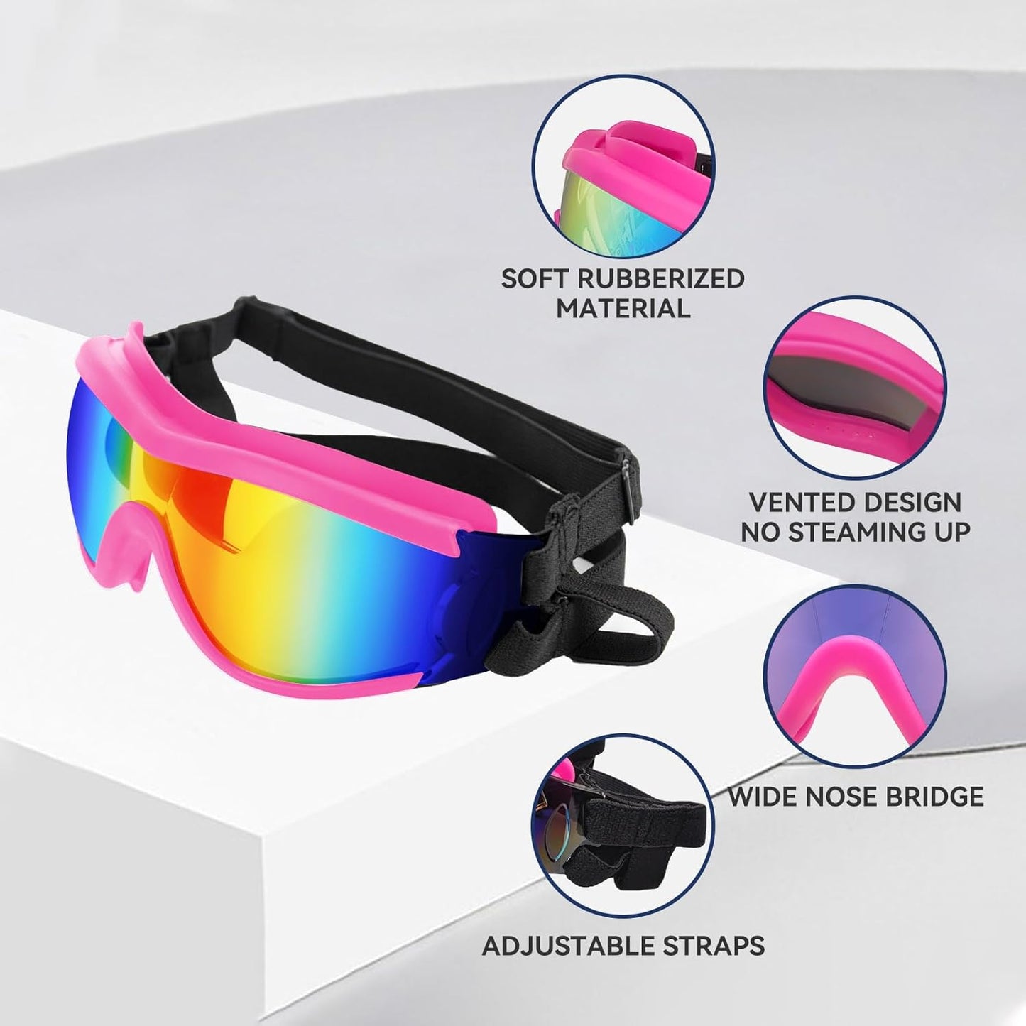 Dog Goggles Dog Sunglasses for Medium to Large Breed Anti-UV Eye Protection with Adjustable Straps- Pink