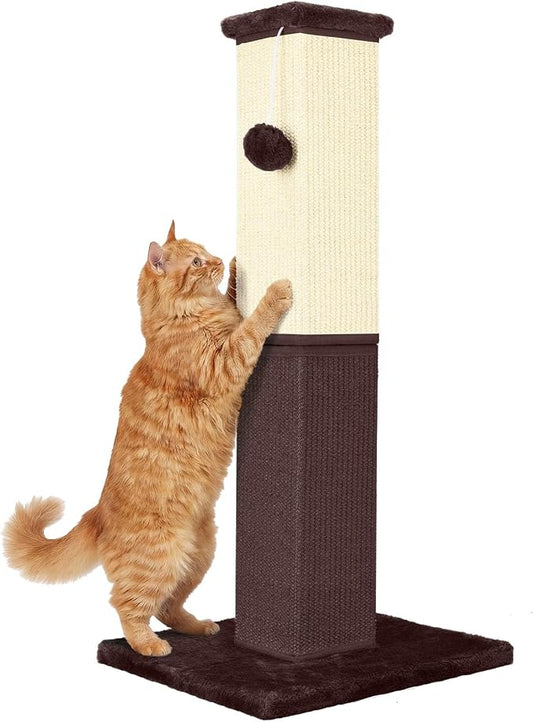 Cat Scratching Post, 32 Inch Cat Scratching Post for Large Cats, Cat Scratcher with Nature Sisal, Cat Scratch Post for Indoor Large Cats and Kitten, Brown