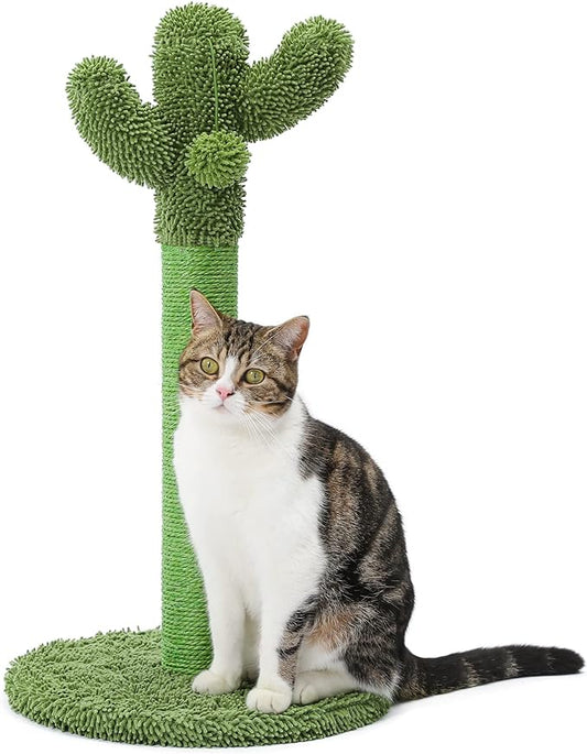 Made4Pets Cactus Cat Scratching Post for Small Indoor Cats & Kittens, 21.7" | Natural Sisal Rope Cat Scratcher with Stable Base and Plush Ball for Kittens to Scratch, Play and Develop Healthy Habits