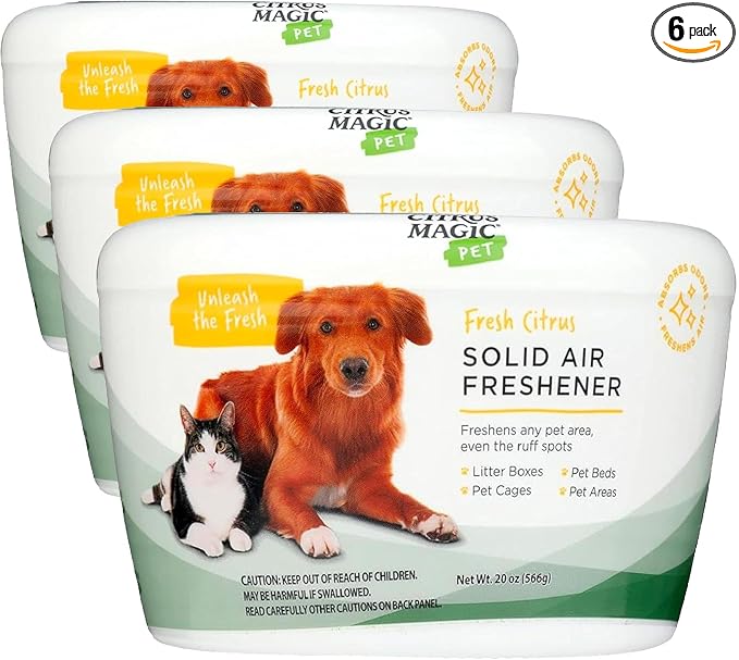 Citrus Magic Pet Solid Air Freshener, Pet Odor Eliminator for Home, Odor Absorber for Dog & Cat Areas and Litter Boxes, Fresh Citrus, 20 Ounces (Pack of 6)