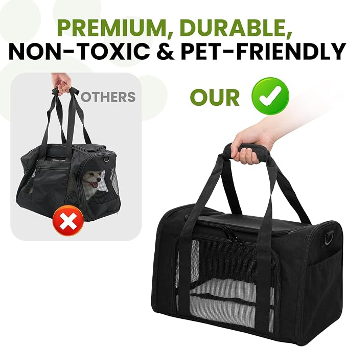 Soft-Sided Cat Carrier Expandable Pet Carrier Airline Approved Mesh Travel Carrier Up to 22lbs for Cats Small Dogs Collapsible Escape-Proof with Shoulder Strap Washable (20x13x13 Black)