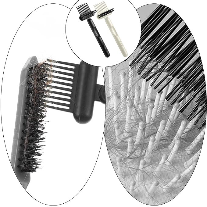 2Pcs 2-in-1 Hair Brush Cleaner & Remover Tool Brush Cleaning Tool Comb Cleaner Effective Hairbrush Cleaner Hair Brush Remover Rake for Man Woman Home Travel Salon Removing Hair Dust (Black, White)