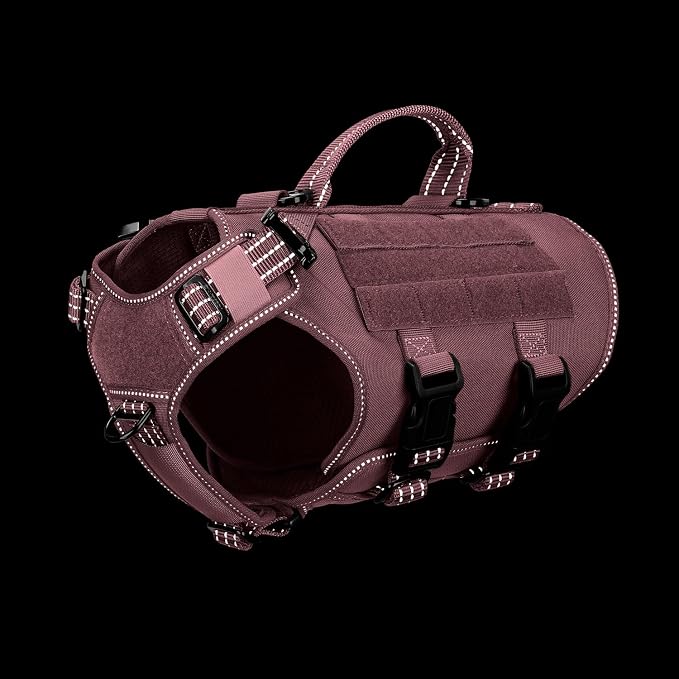 ICEFANG No Pull Tactical Dog Harness for X-Small Dogs,Adjustable Dog Vest | Control Handle,MOLLE Panel,Front Hook,3 Leash Clips,Soft Padded,for walking training,Pink,X-Small