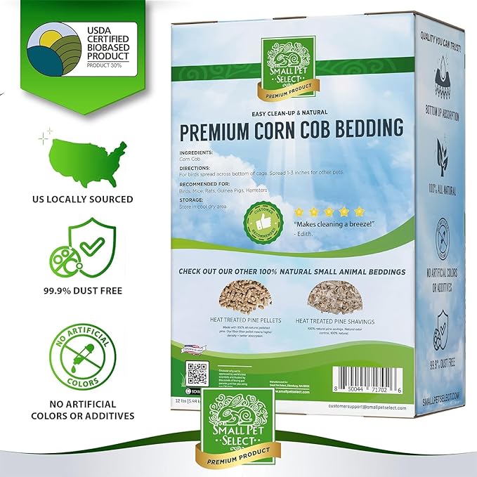 100% Natural Corn Cob Bedding for Pets - Small Pet Select Small Animal & Bird Cage Litter Safe for Hamsters, Guinea Pigs & More -6lb