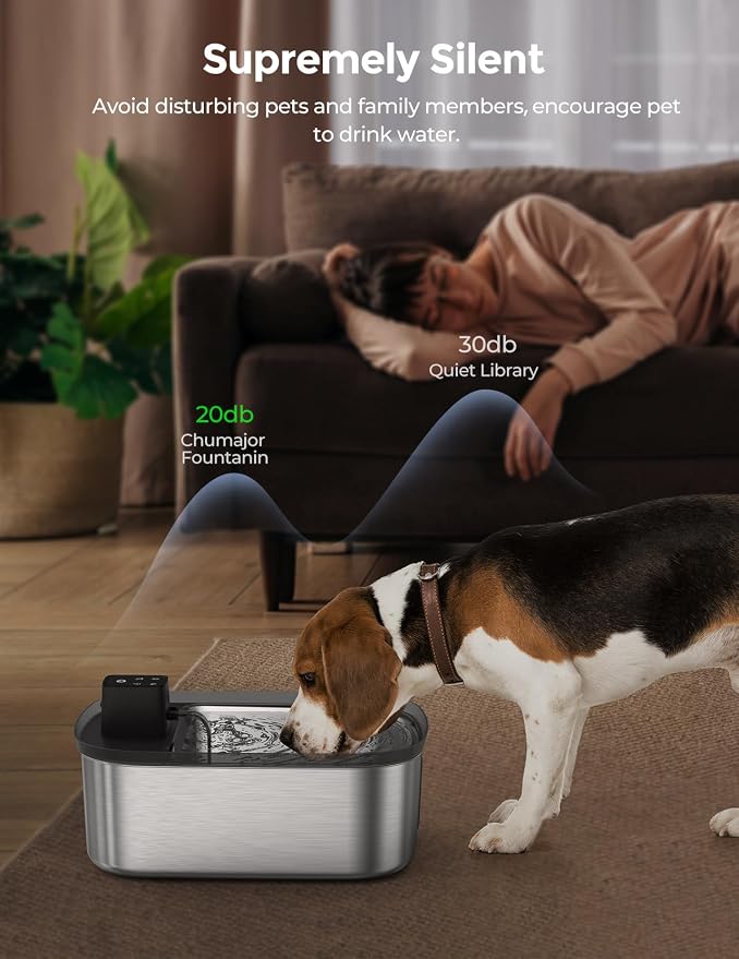 Wireless 7.5L/2Gal Dog Water Fountain Stainless Steel with 6 Pcs Filters | Quiet Pet & Cat Water Fountain with Motion Sensor,Automatic Water Dispenser for Dogs&Multi-Pet Homes Continuous Fresh Flow