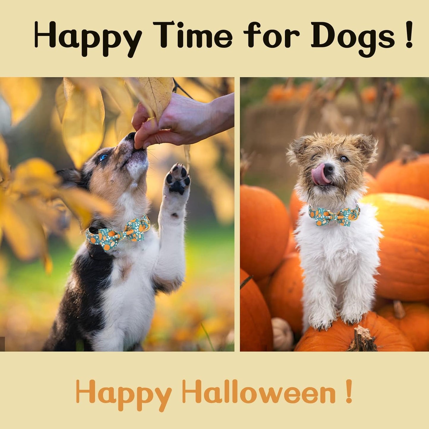 Unique style paws Halloween Dog Collar with Bow Tie Pumpkin Cotton Collar Adjustable Puppy Collar for Small Medium Large Dogs-L