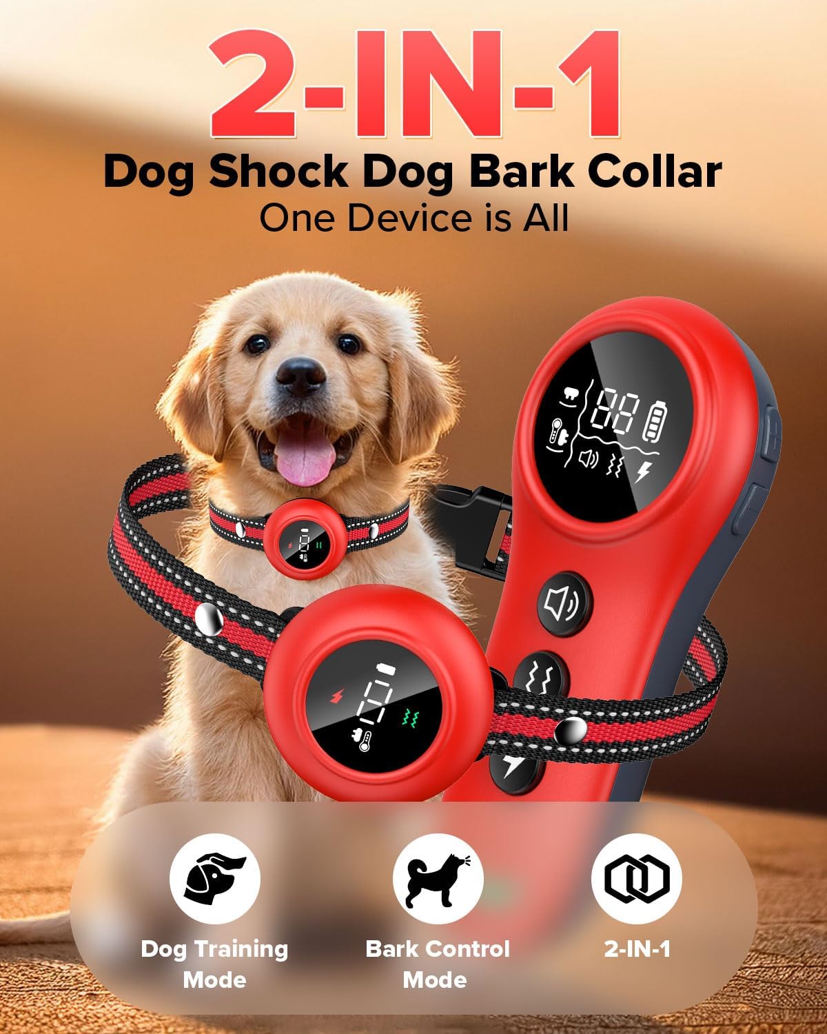 XDX 2-in-1 Dog Shock Collar & Bark Collar – 3300FT Dog Training Collar with Remote, Automatic Anti-Barking, 5 Adjustable Sensitivity Levels, IP67 Waterproof E-Collar for Small Medium Large Dogs