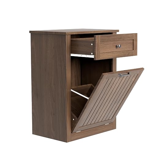 10 Gallon Tilt Out Trash Can Cabinet Drawer Hidden Trash Cabinet Walnut | Cabinet with Drawers for Kitchen, Bathroom and Laundry Room