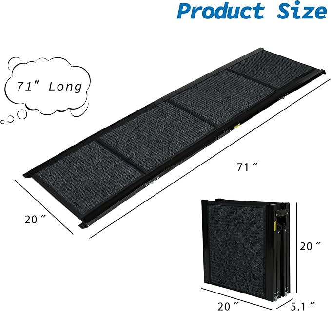 Ashfield & Harkness: Felt Dog Ramp - 71 x20, Black, Foldable & Portable, Metal Frame, Non-Slip, Stairs Alternative for Car-SUV-Truck, Pets 250lbs Cap