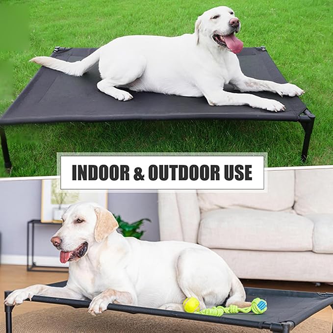 Elevated Dog Bed, Raised Dog Bed with Steel Frame and Breathable Mesh, All - Season Outdoor Dog Bed for Camping Park Backyard, Includes 4 Non - Slip Mats and Tube Covers (Large Size)