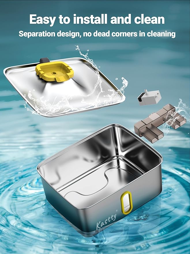 Kastty 4 Gal Dog Water Fountain for Large Dogs, 15L Stainless Steel Pet Water Fountain, QuietTriple Filtration Dog Water Bowl Dispenser with Water Level Window and LED Light Easy Clean(FS78,Yellow)