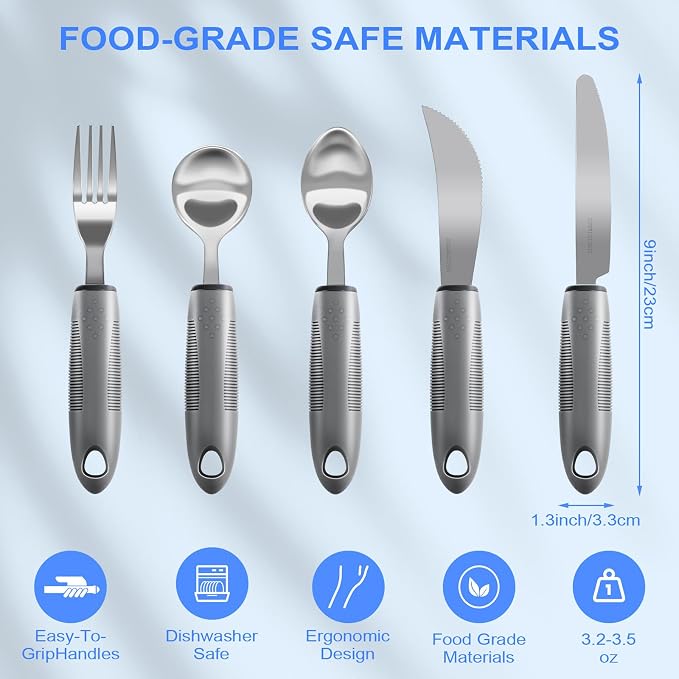 Adaptive Utensils, Weighted Utensils for Hand Tremors, Utensils for Parkinsons Patients,Elderly,Arthritis,Weak Hand Grip,Tremors & Handicapped. Stainless Steel Knife,Fork and Spoons Set (regular 4pcs)