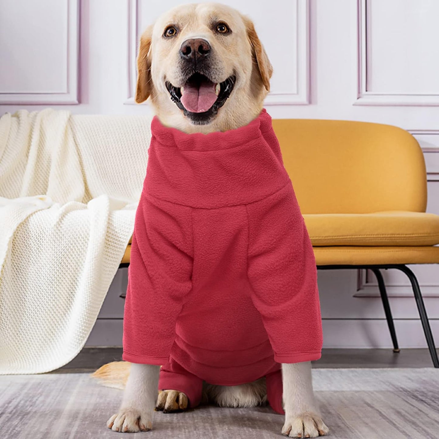 ROZKITCH Dog Snow Jacket, Pet Windproof Warm Cold Weather Jacket Vest Cozy Jumpsuit Apparel Outfit Clothes for Large Giant Dog Walking Hiking Sleep Red 4XL