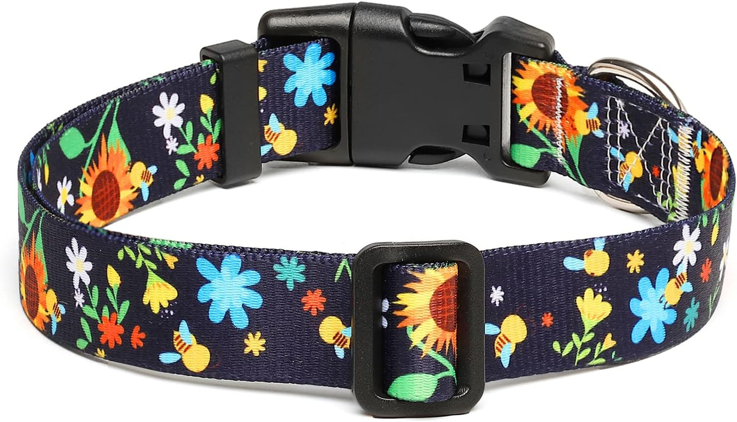 Mercano Adjustable Dog Collar - Special Design Patterns, Soft Nylon Comfortable Durable Pet Collar for Small Medium Large Dogs (M, Sunflower)