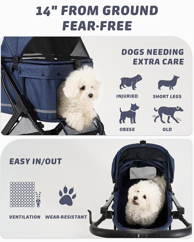 HITTITE Pet Stroller with Weatherproof Cover, All-Terrain 4-Wheel Cat & Dog Stroller with Adjustable Canopy, Foldable Dog Strollers with Storage Basket for Small to Medium Dogs Up to 55 lbs.