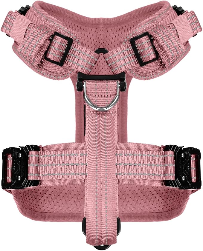 ICEFANG Dog Halter Harness with Metal Buckles,Dog Strap Vest for Small Dogs | Control Handle,Summer-Cooling,Reflective,Front Hook,Adjustable,Soft Padded,No Pull,Pink,Small