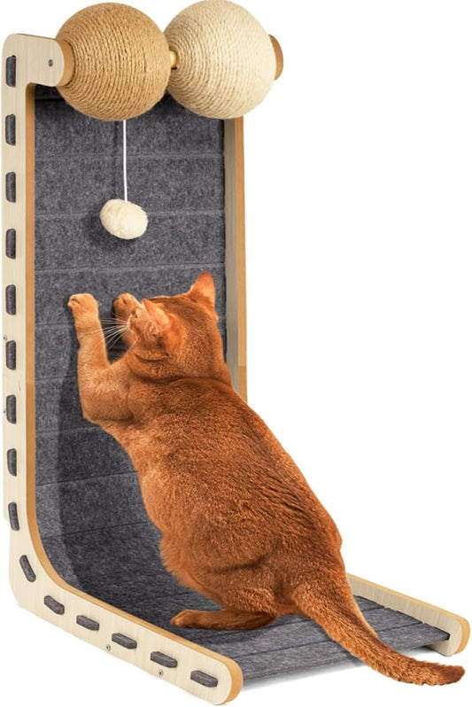 Cat Scratcher Felt Cat Scratch Pad for Cats with Sisal Balls Cat Scratching Board Large Scratchers for Indoor Adult Cat Scratching Furniture Protector Post Toy L Shape 28.4 Inch Grey